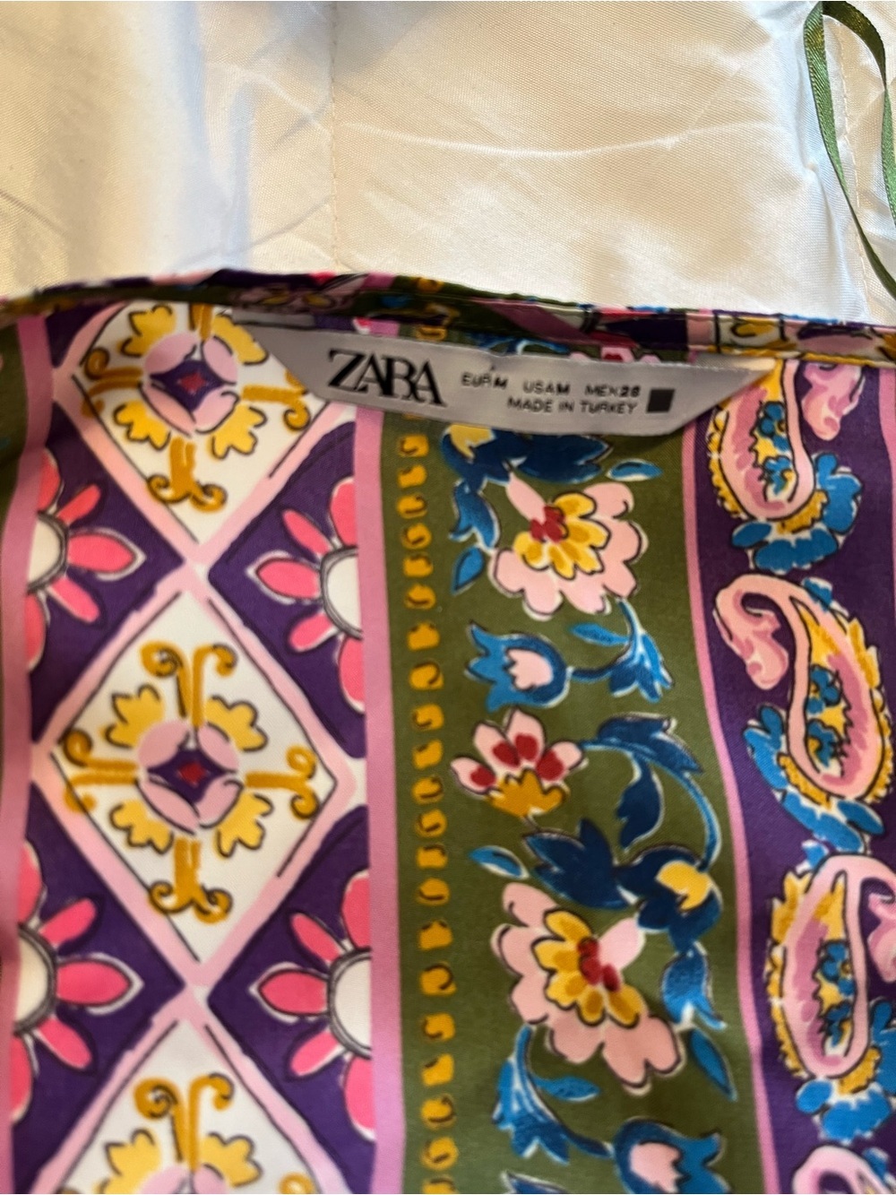 Zara Pink, Green & Gold Paisley Wrap Mini Dress - Picture 8 of 8